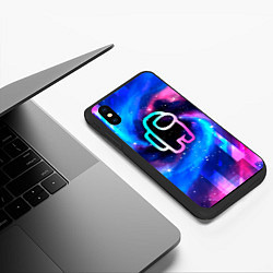 Чехол iPhone XS Max матовый Among Us неоновый космос, цвет: 3D-черный — фото 2