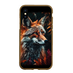 Чехол iPhone XS Max матовый Рыжий лис на осеннем фоне, цвет: 3D-коричневый