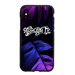 Чехол iPhone XS Max матовый Aerosmith neon monstera, цвет: 3D-черный