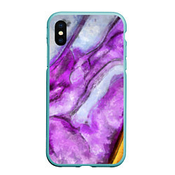 Чехол iPhone XS Max матовый Рисунок текстуры белого и фиолетового мрамора, цвет: 3D-мятный