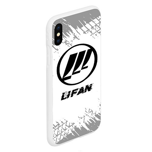 Чехол iPhone XS Max матовый Lifan speed на светлом фоне со следами шин / 3D-Белый – фото 2