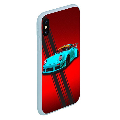 Чехол iPhone XS Max матовый Немецкий спортивный автомобиль Porsche 911 / 3D-Голубой – фото 2