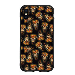 Чехол iPhone XS Max матовый Паттерн жираф с цветами: арт нейросети, цвет: 3D-черный