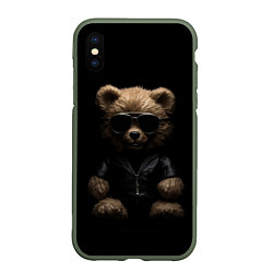 Чехол iPhone XS Max матовый Брутальный плюшевый медведь, цвет: 3D-темно-зеленый