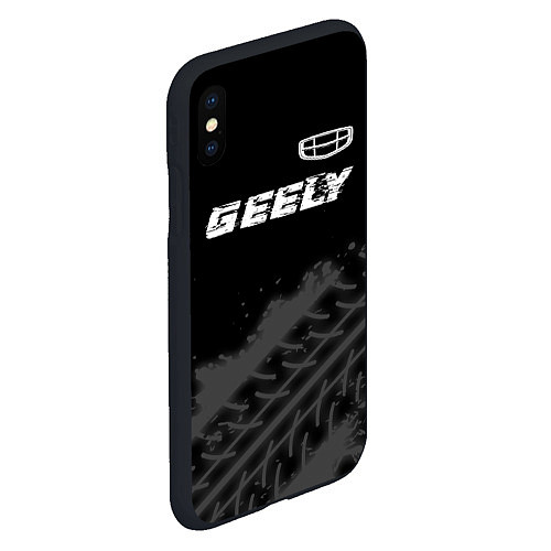 Чехол iPhone XS Max матовый Geely speed на темном фоне со следами шин: символ / 3D-Черный – фото 2