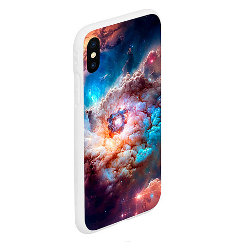 Чехол iPhone XS Max матовый Небула в космосе в голубо-розовых тонах - нейронна / 3D-Белый – фото 2