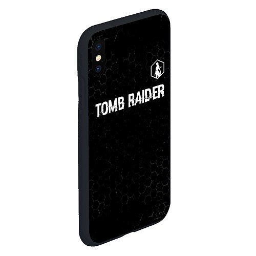 Чехол iPhone XS Max матовый Tomb Raider glitch на темном фоне: символ сверху / 3D-Черный – фото 2