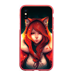 Чехол iPhone XS Max матовый Рыжая девушка-лиса, цвет: 3D-красный