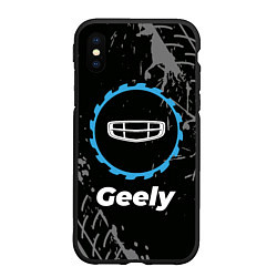 Чехол iPhone XS Max матовый Geely в стиле Top Gear со следами шин на фоне, цвет: 3D-черный