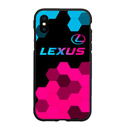 Чехол iPhone XS Max матовый Lexus - neon gradient: символ сверху, цвет: 3D-черный
