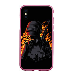 Чехол iPhone XS Max матовый PUBG огонь, цвет: 3D-малиновый