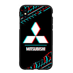 Чехол iPhone XS Max матовый Значок Mitsubishi в стиле glitch на темном фоне, цвет: 3D-черный