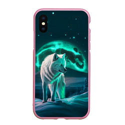 Чехол iPhone XS Max матовый Белый волк в зимнем лесу, цвет: 3D-розовый