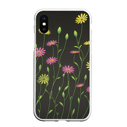 Чехол iPhone XS Max матовый Полевые цветочки на темном фоне