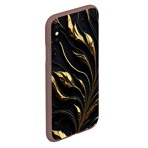Чехол iPhone XS Max матовый Золотой орнамент на черном / 3D-Коричневый – фото 2