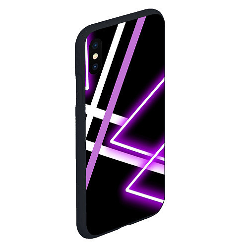 Чехол iPhone XS Max матовый Фиолетовые полоски с неоном / 3D-Черный – фото 2