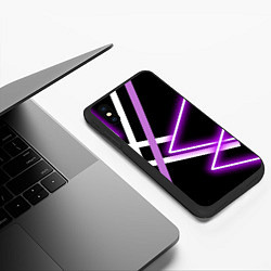 Чехол iPhone XS Max матовый Фиолетовые полоски с неоном, цвет: 3D-черный — фото 2