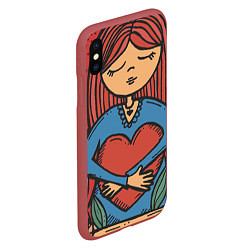 Чехол iPhone XS Max матовый Девочка с большим любящим сердцем, цвет: 3D-красный — фото 2
