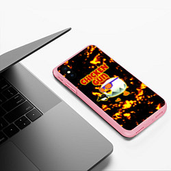 Чехол iPhone XS Max матовый Chicken Gun на фоне огня, цвет: 3D-баблгам — фото 2