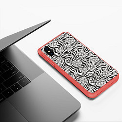 Чехол iPhone XS Max матовый Декоративные цветы на фоне зебры, цвет: 3D-красный — фото 2