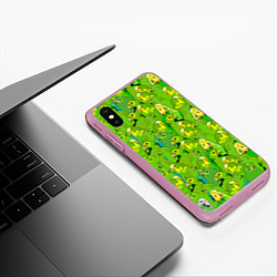 Чехол iPhone XS Max матовый Зеленые волнистые попугайчики, цвет: 3D-розовый — фото 2