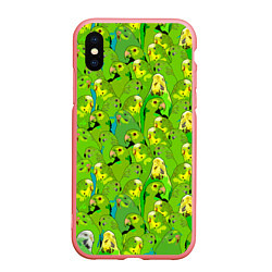 Чехол iPhone XS Max матовый Зеленые волнистые попугайчики, цвет: 3D-баблгам