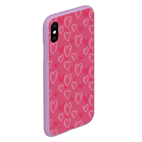 Чехол iPhone XS Max матовый Нарисованные сердца паттерн / 3D-Сиреневый – фото 2