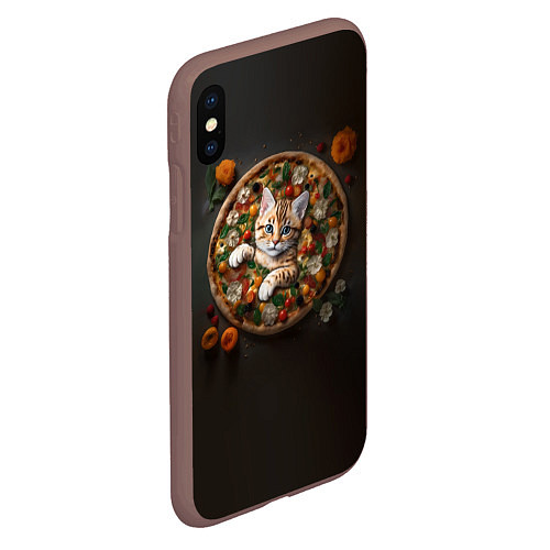 Чехол iPhone XS Max матовый Кот в пицце / 3D-Коричневый – фото 2