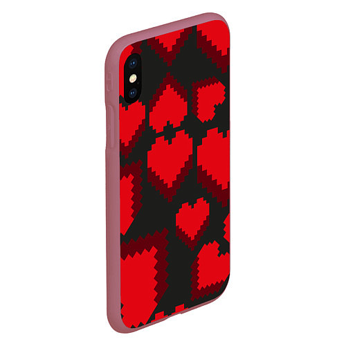 Чехол iPhone XS Max матовый Pixel hearts / 3D-Малиновый – фото 2