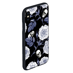 Чехол iPhone XS Max матовый Черепа с розами, цвет: 3D-черный — фото 2