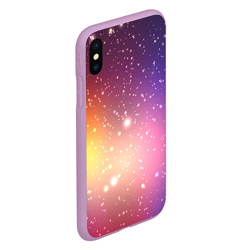 Чехол iPhone XS Max матовый Желто фиолетовое свечение и звезды / 3D-Сиреневый – фото 2