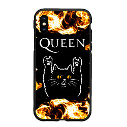 Чехол iPhone XS Max матовый Queen рок кот и огонь, цвет: 3D-черный
