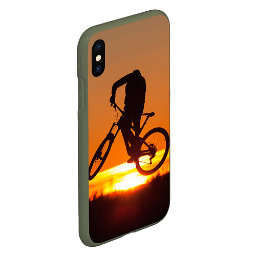 Чехол iPhone XS Max матовый Велосипедист на закате / 3D-Темно-зеленый – фото 2