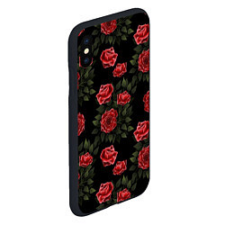 Чехол iPhone XS Max матовый Красные розы на черном - паттерн, цвет: 3D-черный — фото 2