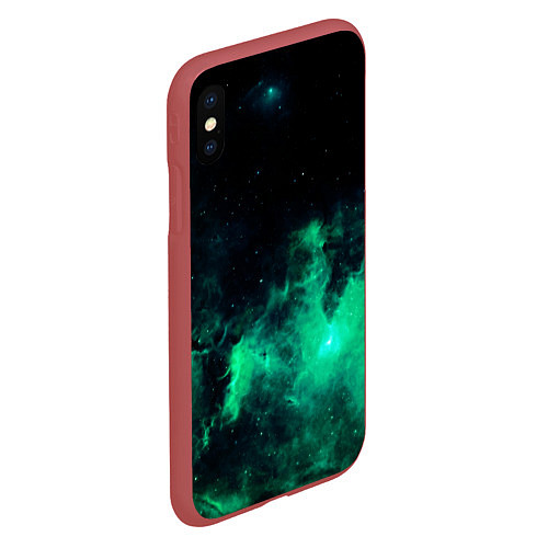 Чехол iPhone XS Max матовый Зелёная галактика Midjourney / 3D-Красный – фото 2