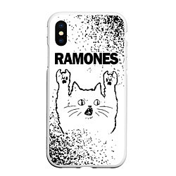 Чехол iPhone XS Max матовый Ramones рок кот на светлом фоне, цвет: 3D-белый