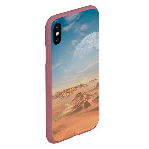Чехол iPhone XS Max матовый Пустынная планета и спутник / 3D-Малиновый – фото 2
