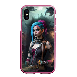 Чехол iPhone XS Max матовый Fantasy Jinx Art Arcane League of Legends, цвет: 3D-малиновый