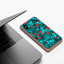 Чехол iPhone XS Max матовый Мозаика бирюзовый, цвет: 3D-коричневый — фото 2