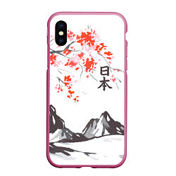 Чехол iPhone XS Max матовый Цветущая сакура и солнце - Япония, цвет: 3D-малиновый