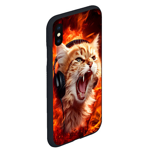 Чехол iPhone XS Max матовый Кот пламенный меломан / 3D-Черный – фото 2