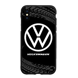 Чехол iPhone XS Max матовый Volkswagen speed на темном фоне со следами шин, цвет: 3D-черный