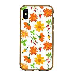 Чехол iPhone XS Max матовый Orange flowers, цвет: 3D-коричневый