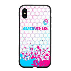 Чехол iPhone XS Max матовый Among Us neon gradient style: символ сверху, цвет: 3D-черный