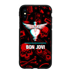Чехол iPhone XS Max матовый Bon Jovi rock glitch, цвет: 3D-черный