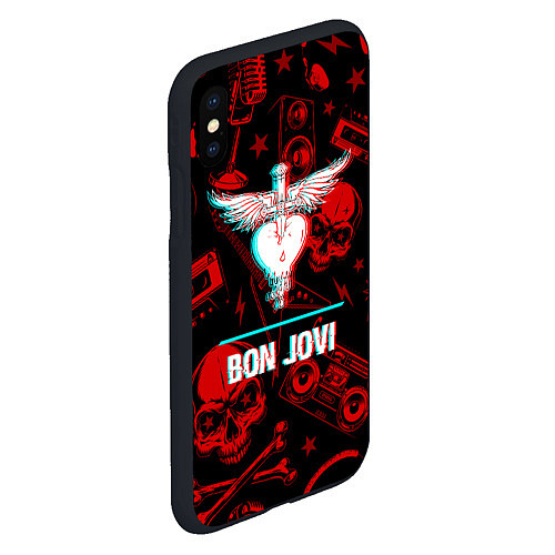 Чехол iPhone XS Max матовый Bon Jovi rock glitch / 3D-Черный – фото 2