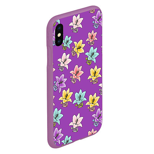 Чехол iPhone XS Max матовый Разноцветные лилии цветы / 3D-Фиолетовый – фото 2