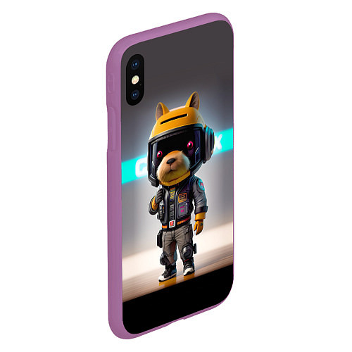 Чехол iPhone XS Max матовый Малютка-капибара - нейросеть - киберпанк / 3D-Фиолетовый – фото 2