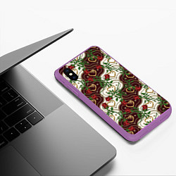 Чехол iPhone XS Max матовый Романтика - сердечки и розы, цвет: 3D-фиолетовый — фото 2