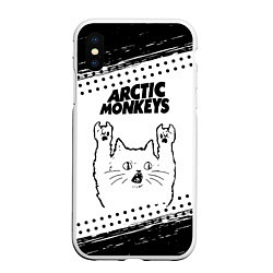 Чехол iPhone XS Max матовый Arctic Monkeys рок кот на светлом фоне, цвет: 3D-белый